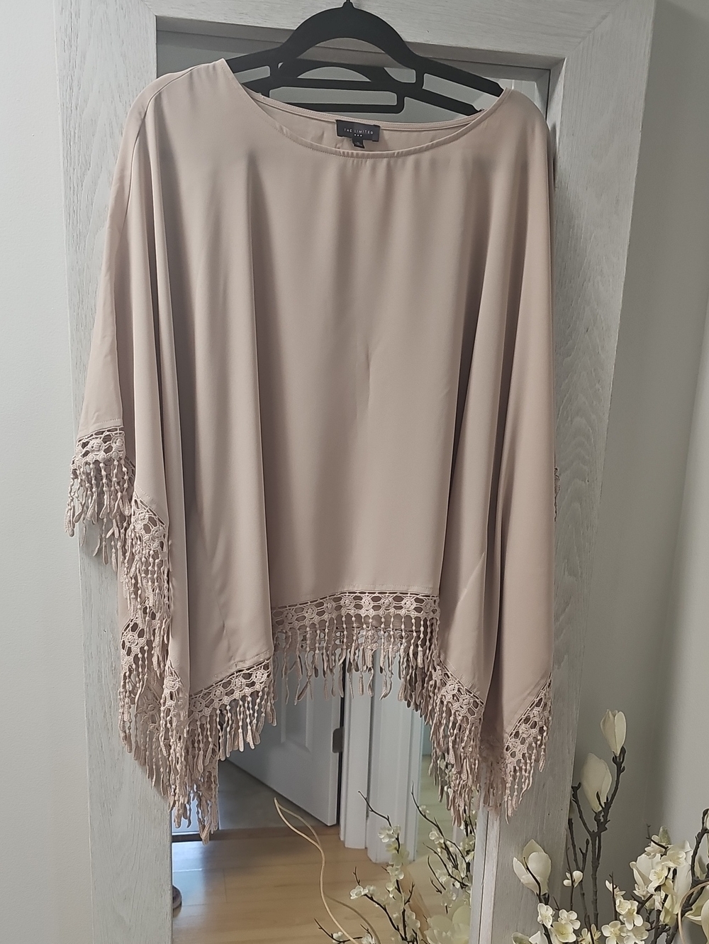 The Limited Beige Fringe Poncho Tunic
